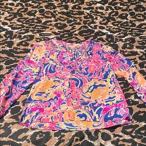 Lilly Pulitzer Vibrant Floral Peasant Blouse in Pink, Blue & Orange